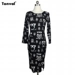 Viifaa 2016 Plus Size 6XL Women Casual Dress Cute Owl Print Oversized Clothing Elegant Ladies Long Sleeve Bodycon Office Dresses