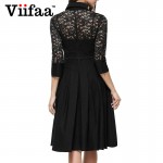 Viifaa 2016 Women Lace Rockabilly Dress Vintage Evening Party Sexy Autumn Dress 1950s Turn Down Collar Elegant Black Dresses