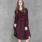Vintage 50s Red Plaid Dress for Women Hepburn Autumn Spring Plaid Classic Long Sleeve O Neck Preppy Style Casual Dress Vestidos