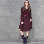 Vintage 50s Red Plaid Dress for Women Hepburn Autumn Spring Plaid Classic Long Sleeve O Neck Preppy Style Casual Dress Vestidos