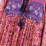 Vintage Bohemia Chest Lace Up Bow Colorful Ethnic Flower Loose Dress Long Sleeve Fashion Women Knee-Length Vestidos Q17-01-21