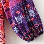 Vintage Bohemia Chest Lace Up Bow Colorful Ethnic Flower Loose Dress Long Sleeve Fashion Women Knee-Length Vestidos Q17-01-21