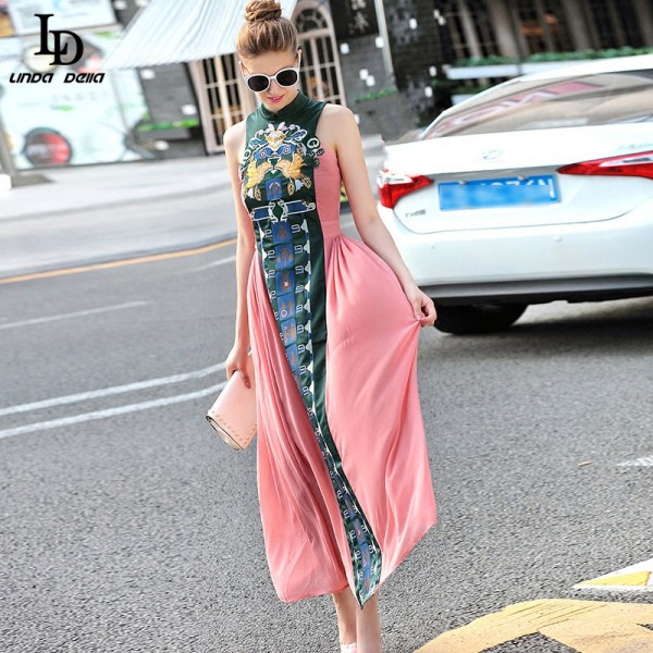 Vintage Chinese Style Slim Long Dress 2016 Summer New Fashion Embroidery Ankle-Length Dress For Women 