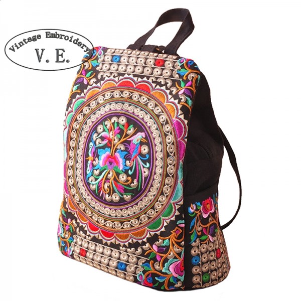 Vintage Embroidery Ethnic Canvas Backpack Women Handmade Flower Embroidered Bag Travel Bags Schoolbag Backpacks Mochila