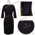 Vintage Fashion Women Elegant Floral Lace Crochet Patchwork Half Sleeve Colorblock Wear to Work Office Fitted Bodycon Dress 748