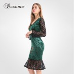 Vintage Floral Embroidery Lace Party Dresses Women 2017 Long Sleeve Autumn Winter Velvet Dress Female Work Office Bodycon Dress