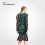 Vintage Floral Embroidery Lace Party Dresses Women 2017 Long Sleeve Autumn Winter Velvet Dress Female Work Office Bodycon Dress