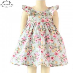 Vintage Floral Girls Dress Ruffle Sleeve Backless Bule Flower Baby Girls Summer Dress Boutique Girls Clothes 6T Girls Outfit 