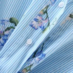 Vintage Floral Pattern Blue Striped Knee-Length Dress Turn-down Collar Long Sleeve Fashion Women Vestidos femme Brand Q17-03-17