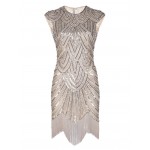 Vintage Inspired 1920s Gastby Handmade Diamond Sequined Embellished Fringed Flapper Party Dress