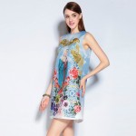 Vintage Jacquard Mini Dress 2017 Spring Summer High Quality Fashion Embroidery Print O-Neck Empire Buttons Women Tank Dress
