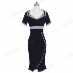 Vintage Mermaid Women Office Dress Summer Casual Contrast Patchwork Sheath Bodycon Party Dress B220