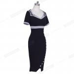 Vintage Mermaid Women Office Dress Summer Casual Contrast Patchwork Sheath Bodycon Party Dress B220