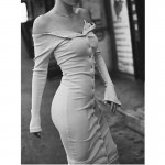 Vintage OFF Shoulder Button bodycon mid-calf Sexy Autumn Dress Vestido de festa curto robe jurken Dresses 4 colors