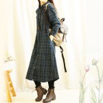 Vintage Plaid Women Long Dress Autumn Spring Extra Thick Length Mori Girl Loose Autumn Preppy Style Dress Classic Casual Dress
