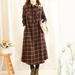 Vintage Plaid Women Long Dress Autumn Spring Extra Thick Length Mori Girl Loose Autumn Preppy Style Dress Classic Casual Dress