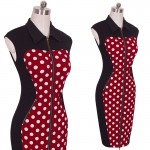 Vintage Polka Dot Elegant Summer Women Sleeveless Front Zipper Contrast  Dresses Evening Party  Bodycon Pencil Wear dress B213