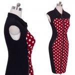 Vintage Polka Dot Elegant Summer Women Sleeveless Front Zipper Contrast  Dresses Evening Party  Bodycon Pencil Wear dress B213