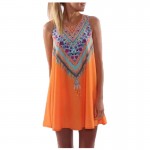 Vintage Print Women Dress O-neck Sleeveless Casual Dresses Boho Sexy Chiffon Beach Dress Summer Dress 2017 Brand New Vestidos