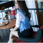 Vintage Retro Ladies Women Sleeveless Button Cardigan Washed Blue Denim Sequin Jean Vest Coat Jacket Outerwear S-3XL 03083