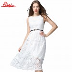 Vintage Robe New 2016 Summer Fashion Hollow Black / White Lace Elegant Party Dress High Quality Women Sleeveless Casual Dresses