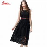 Vintage Robe New 2016 Summer Fashion Hollow Black / White Lace Elegant Party Dress High Quality Women Sleeveless Casual Dresses