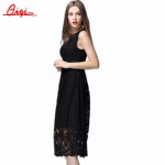 Vintage Robe New 2016 Summer Fashion Hollow Black / White Lace Elegant Party Dress High Quality Women Sleeveless Casual Dresses