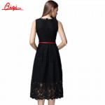 Vintage Robe New 2016 Summer Fashion Hollow Black / White Lace Elegant Party Dress High Quality Women Sleeveless Casual Dresses