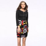 Vintage Summer Dress Zipper Office 2016 Vestidos De Festa Pencil Women Clothing Sexy Bodycon Patchwork Cloth Robe Party Dresses