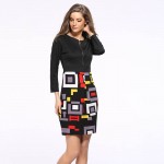 Vintage Summer Dress Zipper Office 2016 Vestidos De Festa Pencil Women Clothing Sexy Bodycon Patchwork Cloth Robe Party Dresses