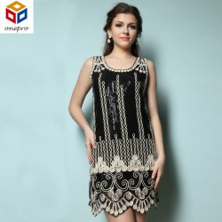 Vintage Women 1920s Gatsby Charleston Flapper Dress Sequin Embroidery Gown Scalloped Hem Tank Sleeveless Mini Sundress UK 10/12