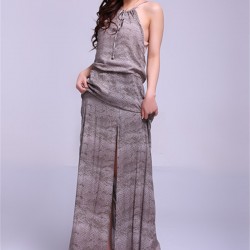 Vintage fashion national trend print o-neck slim long design expansion medium-long bottom one-piece dress beach dress