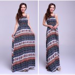 Vintage fashion national trend print o-neck slim long design expansion medium-long bottom one-piece dress beach dress