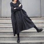 Vintage loose medium-long fluid plaid one-piece dress M1024