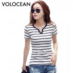 Volocean Famous Brand 2017 New Summer T-shirts For Women Cotton Korean T Shirt Woman Plus Size Striped Female T-shirt