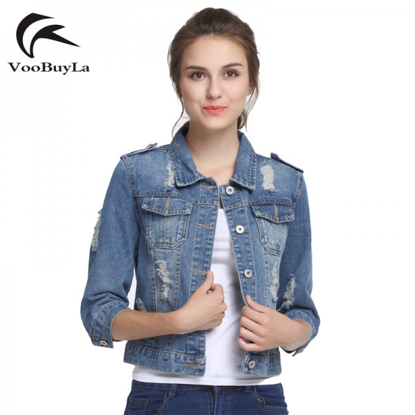 VooBuyLa Brand Plus Size 5XL 6XL Summer Denim Jacket Women 2017 Three Quarter Slim Cotton Light Washed Short Jeans Jacket Coats