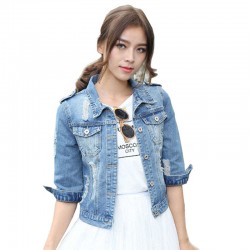 Voobuyla Brand Plus Size 5XL Spirng Denim Jacket For Women 2016 Three Quarter Short Jeans Jacket Women Slim Oversized Denim Coat