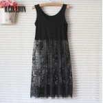 WEIKADUN 2018 Summer Women Lace Dress Black White Casual Sexy Sleeveless Mesh lace dress See Through Beach Dresses   L167