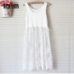 WEIKADUN 2018 Summer Women Lace Dress Black White Casual Sexy Sleeveless Mesh lace dress See Through Beach Dresses   L167