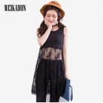 WEIKADUN 2018 Summer Women Lace Dress Black White Casual Sexy Sleeveless Mesh lace dress See Through Beach Dresses   L167