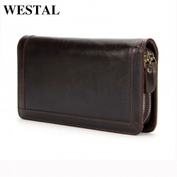 WESTAL Genuine Leather Men Wallets Double Zipper Man Wallet Men Purse Fashion Male Long Phone Wallet Man's Clutch Bags 9013