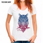 WHOLESALE Fashion  Woman new pattern animal  Colorful  owl printed crewneck short sleeve tops pullover t shirt px282