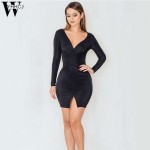 WYHHCJ 2017 New Sexy drape women dress  Sheath Dodycon  penchil Soild slit dresses Deep V Mini Party dress women ukraine