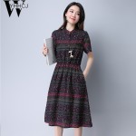 WYHHCJ 2017 Spring/Summer Linen fashion women dress Loose Stand Print Plus size M-XXL Casual dresses