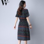 WYHHCJ 2017 Spring/Summer Linen fashion women dress Loose Stand Print Plus size M-XXL Casual dresses