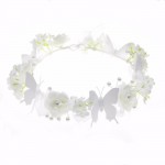 Wedding Bridal Hair Flower Crowns Handmade Pearl Flower Wreath Woman Girls Butterfly Flower Garland Headbands Hair Accessories