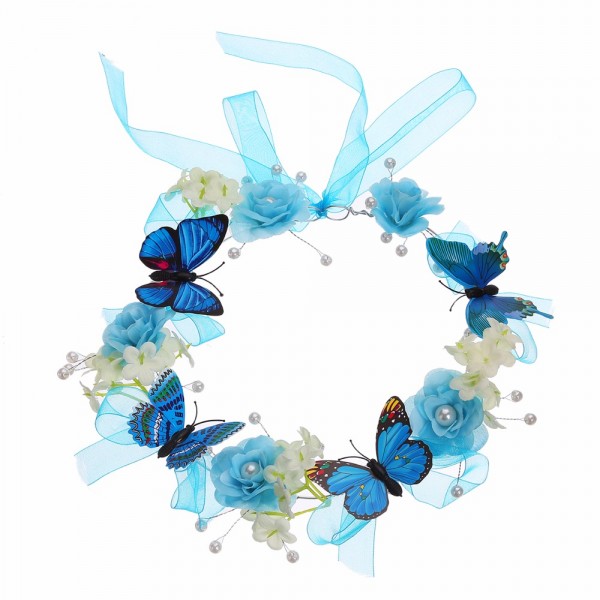 Wedding Bridal Hair Flower Crowns Handmade Pearl Flower Wreath Woman Girls Butterfly Flower Garland Headbands Hair Accessories