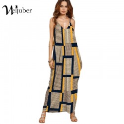 Weljuber Long Maxi Dress 2017 Women Boho Vestidos Summer Strap Dress Beach Wear Strap Deep V Neck Sleeveless Dresses Plus Size