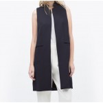 White Black Office Elegant Sleeveless Blazer Autumn Vest Women Stand Collar Long Waistcoat Casual Jacket Colete Feminino