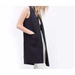 White Black Office Elegant Sleeveless Blazer Autumn Vest Women Stand Collar Long Waistcoat Casual Jacket Colete Feminino